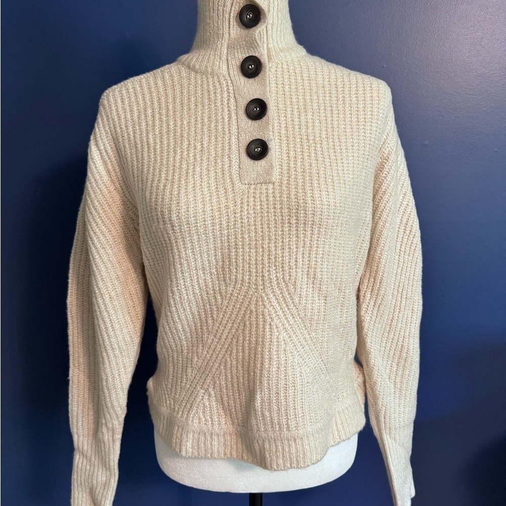 Kismet Cream Turtleneck Sweater with Black Buttons